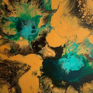 Teal on Gold 40 x 40 x 2 cms