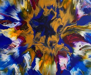 Gold and Cobalt Floret 60.5 x 50.5 x 2cms