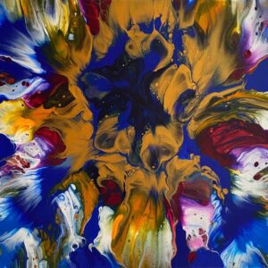 Gold and Cobalt Floret 60.5 x 50.5 x 2cms